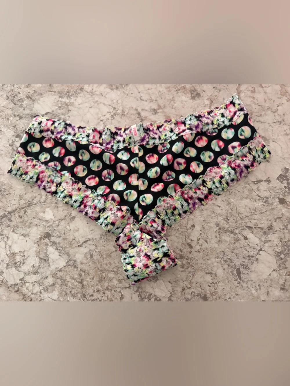 Victoria's Secret PINK Polka Dot Panty Lace Cheekster Large NWOT